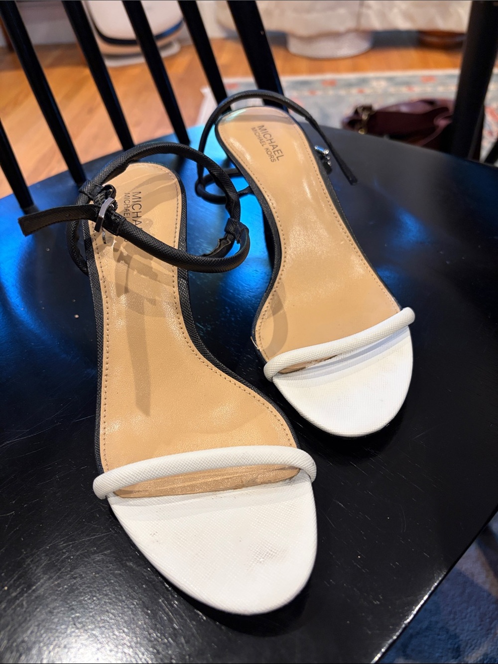 Michael Kors White and Black Open-Toe Ankle Strap Heels